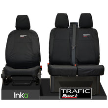 Load image into Gallery viewer, Renault Trafic MK3 Front Tailored Waterproof Seat Covers Black MY2014+ ( To Fit Solid double base and Solid Double Backrest )
