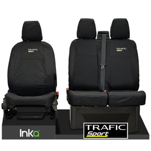 Renault Trafic MK3 Front Tailored Waterproof Seat Covers Black MY2014+ ( To Fit Solid double base and Solid Double Backrest )