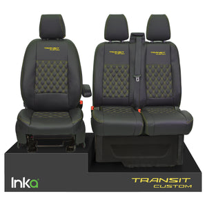 Ford Transit Custom INKA Front Tailored Seat Covers Black Bentley Diamond Quilt MY 2012-23 ( 6 COLORS )