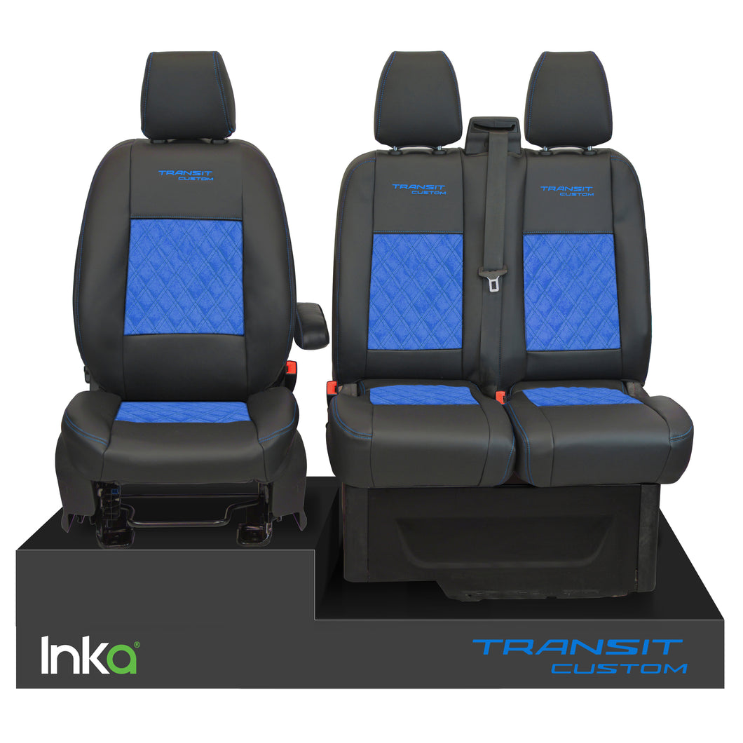 Ford Transit Custom INKA Front Tailored Seat Covers Black Bentley Diamond Quilt Alcantara MY 2012-23 ( 6 COLORS )