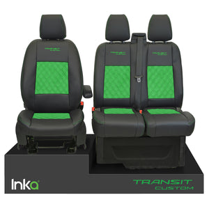 Ford Transit Custom INKA Front Tailored Seat Covers Black Bentley Diamond Quilt Alcantara MY 2012-23 ( 6 COLORS )