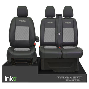Ford Transit Custom INKA Front Tailored Seat Covers Black Bentley Diamond Quilt Alcantara MY 2012-23 ( 6 COLORS )