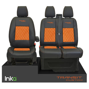 Ford Transit Custom INKA Front Tailored Seat Covers Black Bentley Diamond Quilt Alcantara MY 2012-23 ( 6 COLORS )