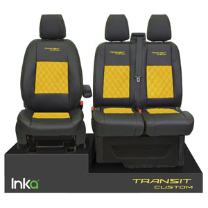 Ford Transit Custom INKA Front Tailored Seat Covers Black Bentley Diamond Quilt Alcantara MY 2012-23 ( 6 COLORS )