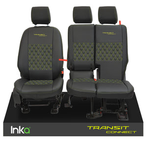 Ford Transit Connect Front INKA Tailored Seat Covers Black Bentley Diamond Quilt MARK 2 - MY-2013-2023