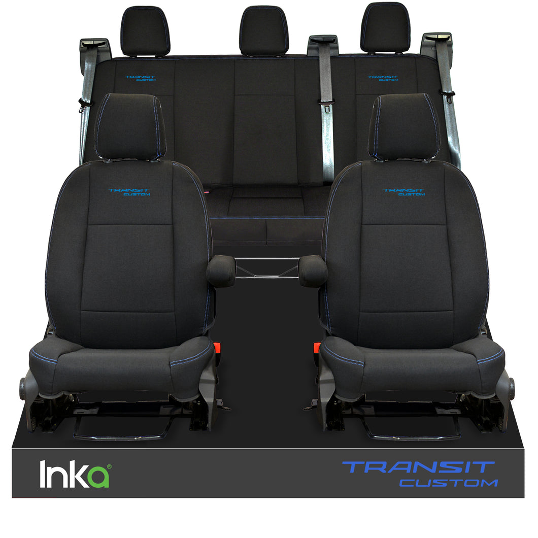 Ford Transit Custom A+ HEAVY DUTY Front & Rear Triple Seat Covers Black MY12-23 ( Choice of 6 Embroidery Colours )