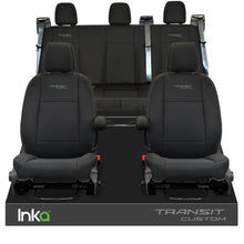 Load image into Gallery viewer, Ford Transit Custom A+ HEAVY DUTY Front &amp; Rear Triple Seat Covers Black MY12-23 ( Choice of 6 Embroidery Colours )

