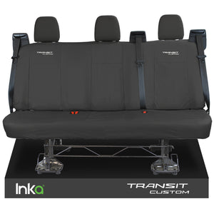 Ford Transit Custom Rear Triple INKA Tailored Waterproof Seat Covers White Transit Custom Embroidery [Choice of 2 Colours] MY2012 - 2023