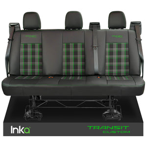 Ford Transit Custom Tailored Rear Triple Bench Double Cab Black Seat Covers OEM Leatherette Leather Look MY 2012-23 with GTi Tartan Centres