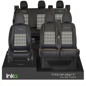 Ford Transit Custom Double Cab Front & Rear Triple INKA Tailored Seat Covers Black OEM Vinyl Leatherette MY2012-23