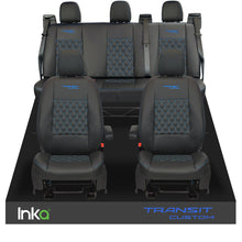 Load image into Gallery viewer, Ford Transit Custom INKA Front &amp; Rear Tailored Seat Cover Black Bentley Diamond Quilt
