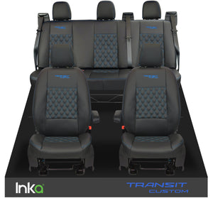Ford Transit Custom INKA Front & Rear Tailored Seat Cover Black Bentley Diamond Quilt