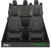 Load image into Gallery viewer, Ford Transit Custom INKA Front &amp; Rear Tailored Seat Cover Black Bentley Diamond Quilt
