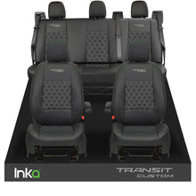 Load image into Gallery viewer, Ford Transit Custom INKA Front &amp; Rear Tailored Seat Cover Black Bentley Diamond Quilt
