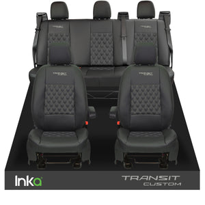 Ford Transit Custom INKA Front & Rear Tailored Seat Cover Black Bentley Diamond Quilt