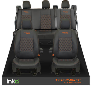 Ford Transit Custom INKA Front & Rear Tailored Seat Cover Black Bentley Diamond Quilt