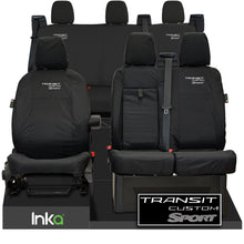 Load image into Gallery viewer, Ford Transit Custom Sport Front 1+2 &amp; Rear Triple INKA Tailored Waterproof Seat Covers Black [Choice of 6 Embroidery Colours] MY2012 - 2023
