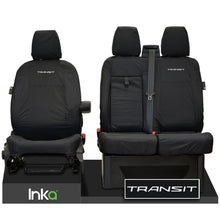 Load image into Gallery viewer, FORD TRANSIT MK8 FRONT TAILORED WATERPROOF SEAT COVERS JUMBO BLACK 14-2023
