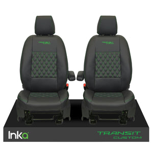 Ford Transit Custom INKA Front 1+1 Tailored Seat Covers Black Bentley Diamond Quilt ( Choice of 6 Colours MY-2012-23)