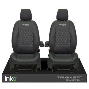 Ford Transit Custom INKA Front 1+1 Tailored Seat Covers Black Bentley Diamond Quilt ( Choice of 6 Colours MY-2012-23)