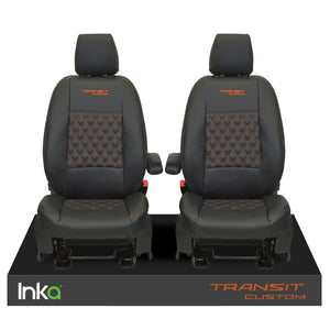 Ford Transit Custom INKA Front 1+1 Tailored Seat Covers Black Bentley Diamond Quilt ( Choice of 6 Colours MY-2012-23)