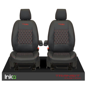 Ford Transit Custom INKA Front 1+1 Tailored Seat Covers Black Bentley Diamond Quilt ( Choice of 6 Colours MY-2012-23)