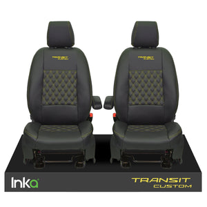 Ford Transit Custom INKA Front 1+1 Tailored Seat Covers Black Bentley Diamond Quilt ( Choice of 6 Colours MY-2012-23)