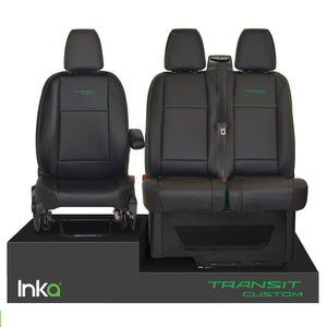 INKA Tailored Ford Transit Custom Front 1+2 Vinyl Leatherette Black Seat Covers [Choice of 7 Stitch Colours]