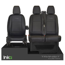 Load image into Gallery viewer, INKA Tailored Ford Transit Custom Front 1+2 Vinyl Leatherette Black Seat Covers [Choice of 7 Stitch Colours]
