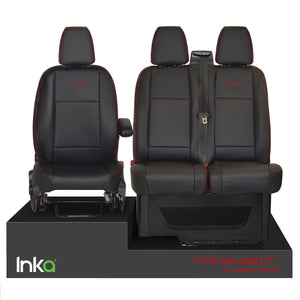INKA Tailored Ford Transit Custom Front 1+2 Vinyl Leatherette Black Seat Covers [Choice of 7 Stitch Colours]
