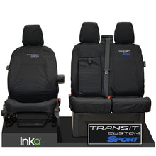 Load image into Gallery viewer, Ford Transit Custom Front Tailored Waterproof Seat Covers Embroidery Black [Choice of 6 Colours]
