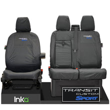 Load image into Gallery viewer, Ford Transit Custom Front Seat Covers 1+2 With Centre Armrest Model Year 2012-2023 With Transit Custom Sport EMB GREY [Choice of 6 Colours]

