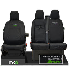Load image into Gallery viewer, Ford Transit Custom Front Tailored Waterproof Seat Covers Embroidery Black [Choice of 6 Colours]
