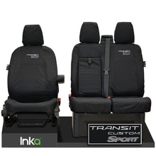 Load image into Gallery viewer, Ford Transit Custom Front Tailored Waterproof Seat Covers Embroidery Black [Choice of 6 Colours]
