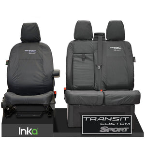 Ford Transit Custom Front Seat Covers 1+2 With Centre Armrest Model Year 2012-2023 With Transit Custom Sport EMB GREY [Choice of 6 Colours]