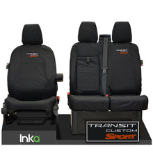 Load image into Gallery viewer, Ford Transit Custom Front Tailored Waterproof Seat Covers Embroidery Black [Choice of 6 Colours]
