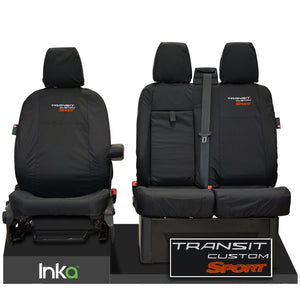 Ford Transit Custom Front Tailored Waterproof Seat Covers Embroidery Black [Choice of 6 Colours]
