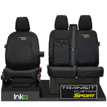 Load image into Gallery viewer, Ford Transit Custom Front Tailored Waterproof Seat Covers Embroidery Black [Choice of 6 Colours]
