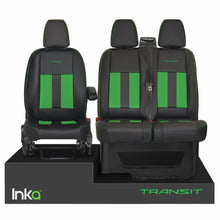 Load image into Gallery viewer, Ford Transit MK8 Front 1+2 Striped OEM Vinyl Matt Leatherette Seat Covers Black [Choice of 6 colours]
