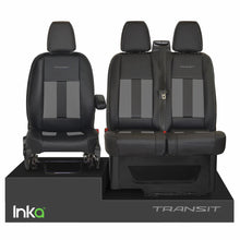 Load image into Gallery viewer, Ford Transit MK8 Front 1+2 Striped OEM Vinyl Matt Leatherette Seat Covers Black [Choice of 6 colours]
