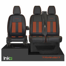Load image into Gallery viewer, Ford Transit MK8 Front 1+2 Striped OEM Vinyl Matt Leatherette Seat Covers Black [Choice of 6 colours]
