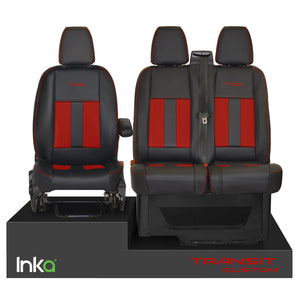 INKA Tailored Ford Transit Custom Front Seat Covers Black 1+2 OEM Vinyl Matt Leatherette with Embroidery [Choice of 6 colours]