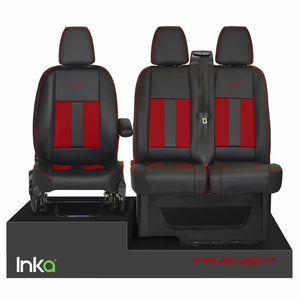 Ford Transit MK8 Front 1+2 Striped OEM Vinyl Matt Leatherette Seat Covers Black [Choice of 6 colours]