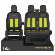 Load image into Gallery viewer, Ford Transit MK8 Front 1+2 Striped OEM Vinyl Matt Leatherette Seat Covers Black [Choice of 6 colours]
