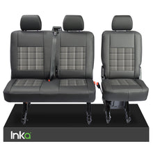 Load image into Gallery viewer, INKA Tailored VW Transporter T6, T6.1, T5.1, T5 - 2+1 Rear Seat Covers Black Matt Leatherette with coloured GTi Tartan Centres [Choice of 7 colours]
