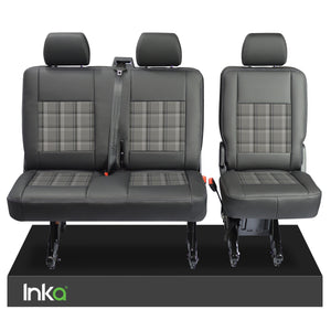 VW Transporter T6, T6.1 Rear 2+1 INKA Tailored Matt Black Leatherette Covers with GTi Tartan Centres