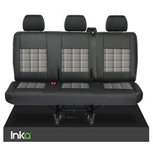 Load image into Gallery viewer, VW Transporter T6,T5 Rear Triple Seat Covers Black Matt Leatherette with coloured GTi Tartan Centres [Choice of 7 colours]
