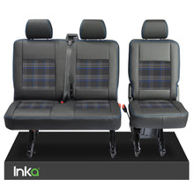 Load image into Gallery viewer, VW Transporter T6, T6.1 Rear 2+1 INKA Tailored Matt Black Leatherette Covers with GTi Tartan Centres

