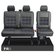 VW Transporter T6, T6.1 Rear 2+1 INKA Tailored Matt Black Leatherette Covers with GTi Tartan Centres