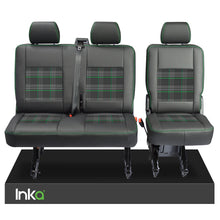 Load image into Gallery viewer, VW Transporter T6, T6.1 Rear 2+1 INKA Tailored Matt Black Leatherette Covers with GTi Tartan Centres
